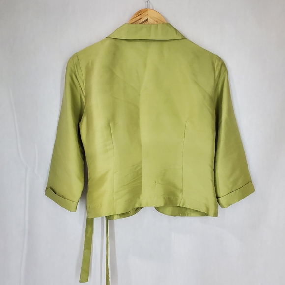 CLIO 100% Silk Top & Pants Set Green Wrap Top Black Pants Size S Top Size 4 Pant - Picture 7 of 16